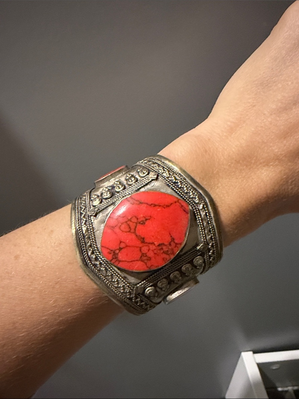 Red Stone Statement Cuff Bracelet - Women Jewelry
